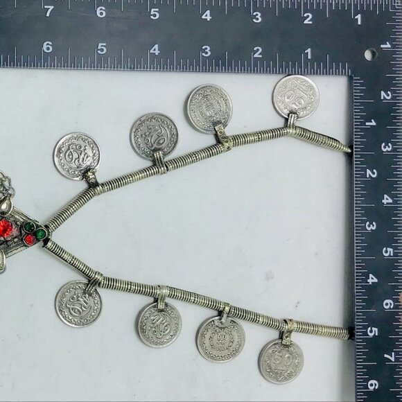 Silver Vintage Long Pendant Necklace with Coins Handmade Afghan Pendant Necklace - Picture 9 of 11
